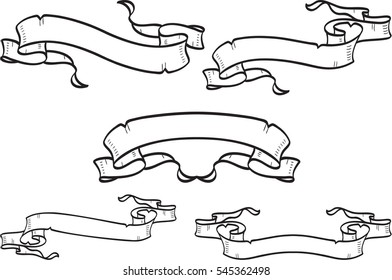 Set of holiday ribbons in engraving style