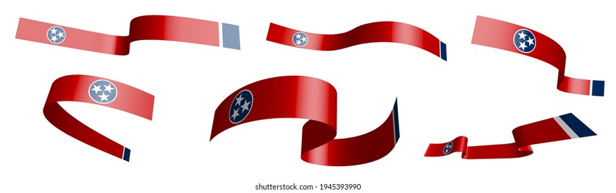 Set of holiday ribbons. flag of american state of Tennessee waving in wind. Separation into lower and upper layers. Design element. Vector on white background