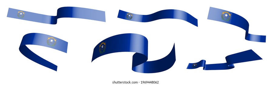 Set of holiday ribbons. Flag of american state of Nevada waving in wind. Separation into lower and upper layers. Design element. Vector on white background