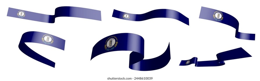 Set of holiday ribbons. Flag of american state of Kentucky waving in wind. Separation into lower and upper layers. Design element. Vector on white background