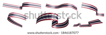 Set of holiday ribbons. flag of Kingdom of Thailand waving in wind. Separation into lower and upper layers. Design element. Vector on white background