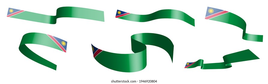 Set of holiday ribbons. flag of Namibia waving in wind. Separation into lower and upper layers. Design element. Vector on white background