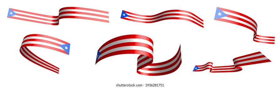 Set von Ferienbändern. Flagge von Puerto Rico windet im Wind. Trennung in untere und obere Schichten. Design-Element. Vektorgrafik auf weißem Hintergrund