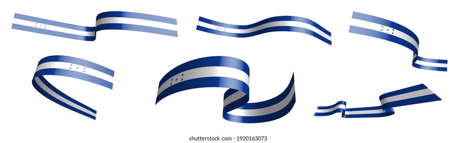 Conjunto de cintas de vacaciones. Bandera de la república de honduras ondeando en el viento. Separación en capas inferiores y superiores. Elemento de diseño. Vector de fondo blanco