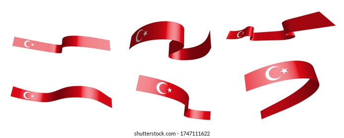 Set of holiday ribbons. Flag of Turkey waving in the wind. Separation into lower and upper layers. Design element. Vector on a white background