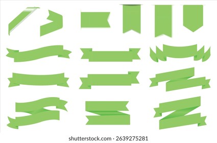 Set of holiday ribbons. Green, fuchsia flag, Ribbon waving in the wind. Design element. 3d on a transparent background,  green bow with horizontal ribbon, Green Silk Ribbons, Concept for invitation. 