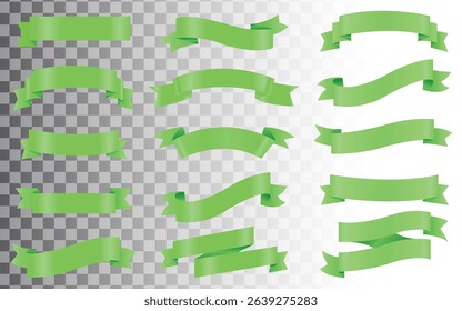 Set of holiday ribbons. Green, fuchsia flag, Ribbon waving in the wind. Design element. 3d on a transparent background,  green bow with horizontal ribbon, Green Silk Ribbons, Concept for invitation. 