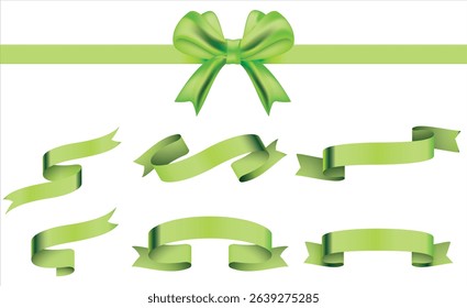 Set of holiday ribbons. Green, fuchsia flag, Ribbon waving in the wind. Design element. 3d on a transparent background,  green bow with horizontal ribbon, Green Silk Ribbons, Concept for invitation. 