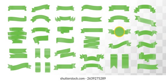 Set of holiday ribbons. Green, fuchsia flag, Ribbon waving in the wind. Design element. 3d on a transparent background,  green bow with horizontal ribbon, Green Silk Ribbons, Concept for invitation. 