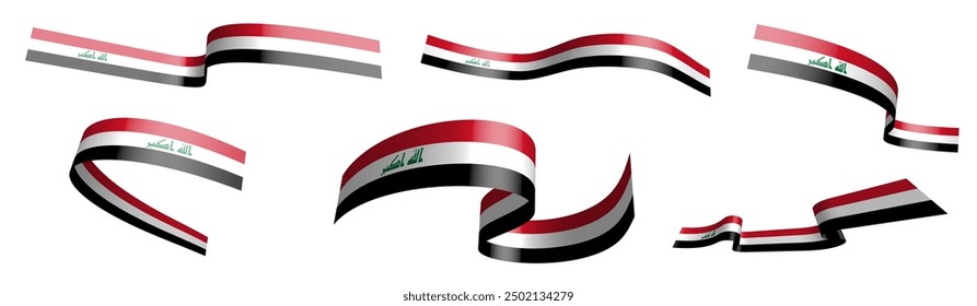 Set of holiday ribbons. Iraq flag waving in wind. Separation into lower and upper layers. Design element. Vector on white background