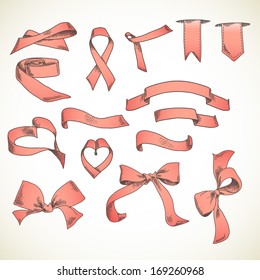 Set of holiday ribbons, isolated on white background. 