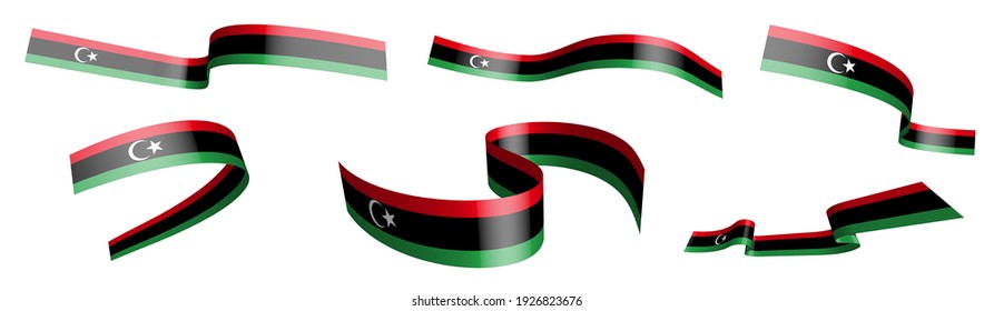Set von Ferienbändern. Libysche Flagge windet im Wind. Trennung in untere und obere Schichten. Design-Element. Vektorgrafik auf weißem Hintergrund