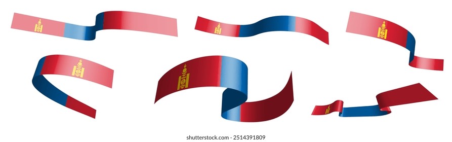 Satz von Feiertagsbändern. Mongolenflagge im Wind. Trennung in untere und obere Schichten. Design-Element. Vektor auf weißem Hintergrund