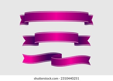 Set of holiday ribbons. Set pink, fuchsia flag, Ribbon waving in the wind. Design element. 3d on a white background