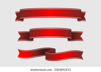 Set of holiday ribbons. Set red flag, Ribbon waving in the wind. Design element. 3d on a white background