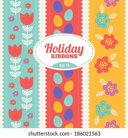 Set of holiday ribbons. Vector seamless ribbons for Easter