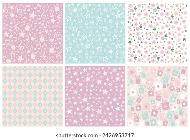Set of holiday seamless backgrounds.Childish background. Good for textile fabric design, wrapping paper, website wallpapers, textile, nursery wallpaper,  scrappbooking paper, and apparel. Vector