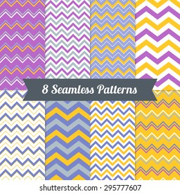 Set of Holiday Seamless Patterns with Chevron in Indigo, Deep Purple, Amber, Blue Grey and White. Perfect for wallpapers, pattern fills, web backgrounds, greeting cards