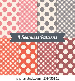 Set of Holiday Seamless Patterns with Polka Dot and Jumbo Polka Dot in Pink, Marsala, Red, Grey and Beige. Perfect for wallpapers, pattern fills, web background, birthday, Valentine and wedding cards 