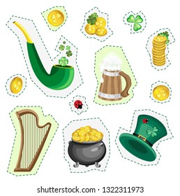 Set for the holiday St. Patrick's Day. Zine style. Isolated objects on a transparent background.