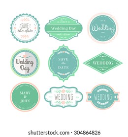 Set of holiday symbols and labels - wreathes, hearts. Perfect for wedding and Valentine's Day