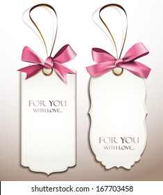 Set of holiday tags with silk bows