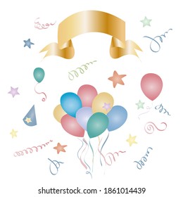 Set for the holiday. Vector illustration of multi-colored balls. Birthday card. Garland serpentine, little stars on a white background