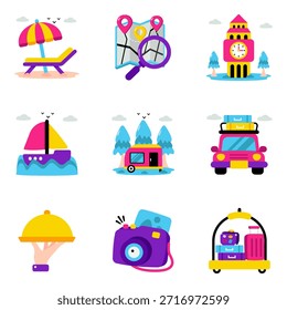 Conjunto de Días festivos e iconos planos de playa