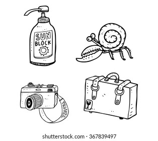set of holidays doodle in various pose isolated on white background