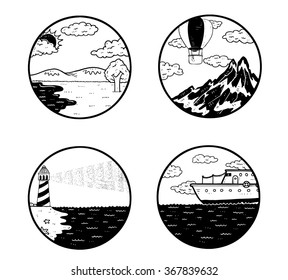set of holidays doodle in various pose isolated on white background