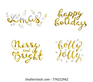 Set holidays Gold glittering elegant modern brush lettering design on a wight background vector illustration.