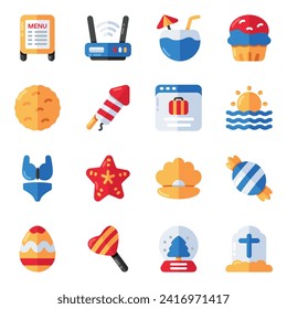 Set of Holidays and Hotel Flat Icons

