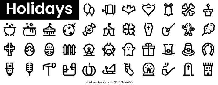Conjunto de iconos de vacaciones. Colección de iconos planos negros aislados en fondo blanco