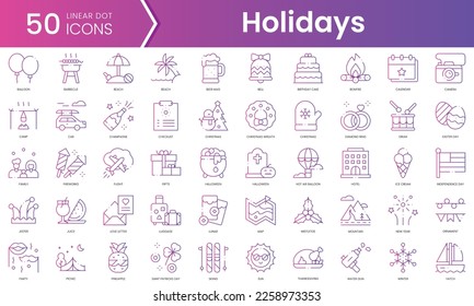 Set of holidays icons. Gradient style icon bundle. Vector Illustration
