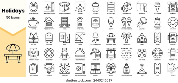 Set of holidays icons. Simple line art style icons pack. Vector illustration