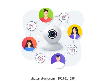 Set of Holidays icons, such as Gift dream, Discount offer, Honeymoon cruise symbols. Web camera remote streaming. Online video conference banner. Balloon dart line icons. Vector