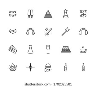 Set of holidays related vector line icons. Premium linear symbols pack. Vector illustration isolated on a white background. Web symbols for web sites and mobile app. Trendy design. 