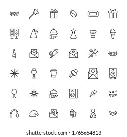 Set of holidays related vector line icons. Premium linear symbols pack. Vector illustration isolated on a white background. Web symbols for web sites and mobile app. Trendy design. 