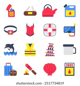 Set of Holidays and Travel Flat Icons

