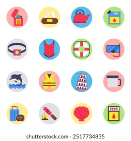 Set of Holidays and Travel Flat Icons

