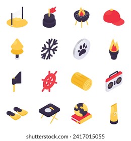 Set of Holidays and Traveling Isometric Icons

