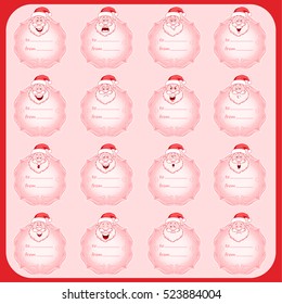 Set of holidays vector cards with place for your text. Christmas with vintage frame and gift text in English winter holidays sticker set isolated