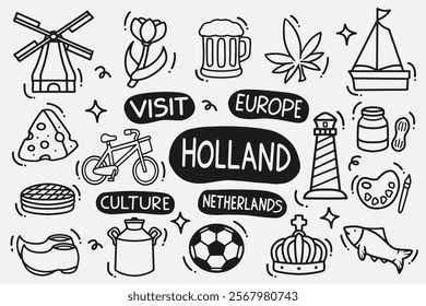 set of holland doodle good for background, wallpaper, element design, icon, etc