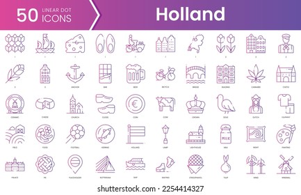 Set of holland icons. Gradient style icon bundle. Vector Illustration