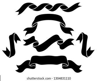 Set of hollidays ribbons. Black and white illustration.