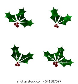 Set Holly berry abstract logo, Christmas mistletoe, design template, vector illustration