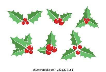 Conjunto de Navidades de baya de acebo icono de Vector logo decoraciones aisladas fondo blanco