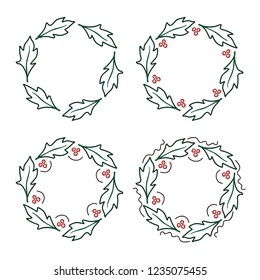 Set of holly tree wreaths - vector illustration