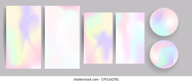 Set hologram gradient background 90s, 80s retro style. Pastel shades muted colors graphic template for brochure, banner minimal hologram gradient