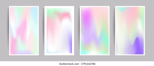 Set hologram gradient background 90s, 80s retro style. Pastel shades muted colors graphic template for brochure, banner minimal hologram gradient